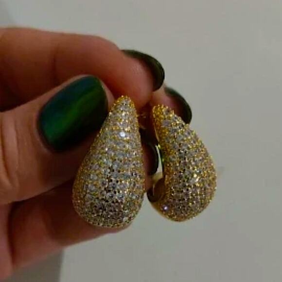 Gold Zircon Water Drop Earrings Luxury Exquisite Tear Drop Gold Plated Gift - Picture 11 of 13